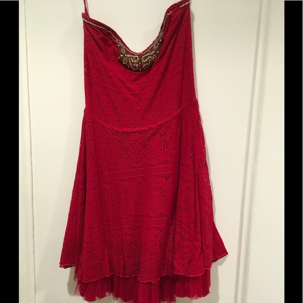 π2X HPπFree People red lace beaded dress - Picture 5 of 8